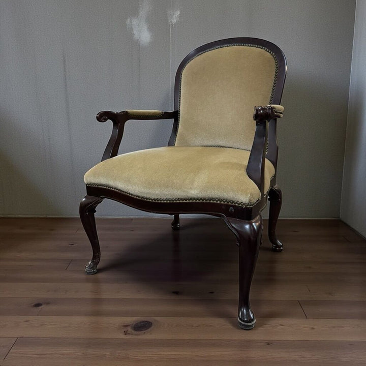 Antique Queen Anne Mohair Arm Chair