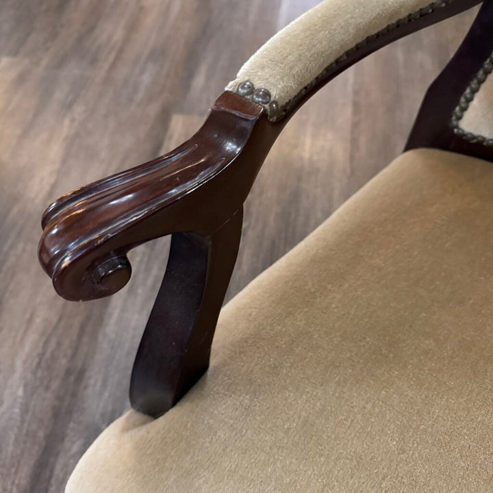 Antique Queen Anne Mohair Arm Chair