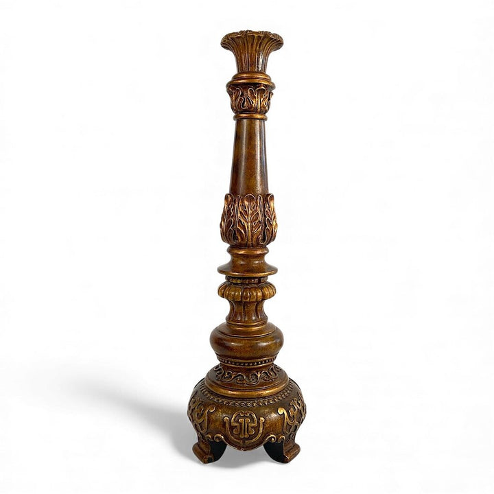 Embossed Wood Candlestick Holder Pillar