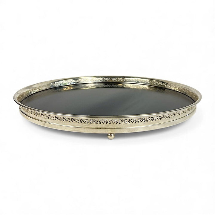 Black Formica Reticulated Edge Footed Silverplated Tray