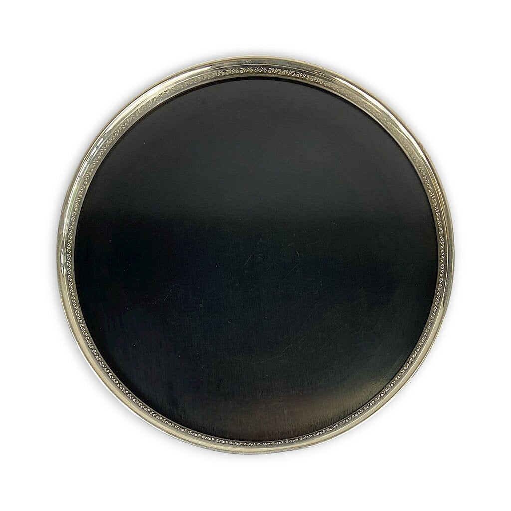 Black Formica Reticulated Edge Footed Silverplated Tray