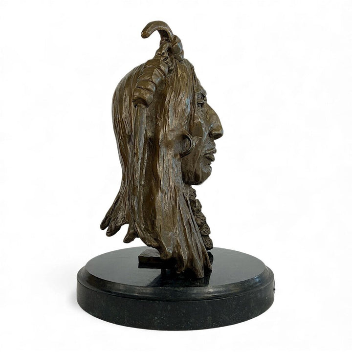 Bronze Native American War Chief Bust on Marble Stand