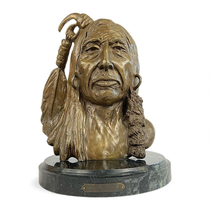 Bronze Native American War Chief Bust on Marble Stand