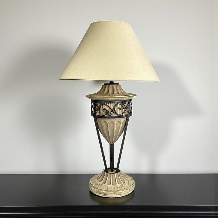 Stone Table Lamp w/ Metal Pedestal