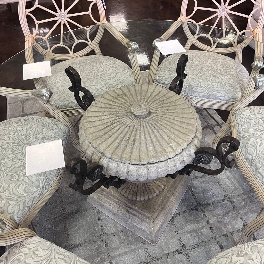 Orig Price $10500 - Round Glass Dining Table w/ 6 Chairs