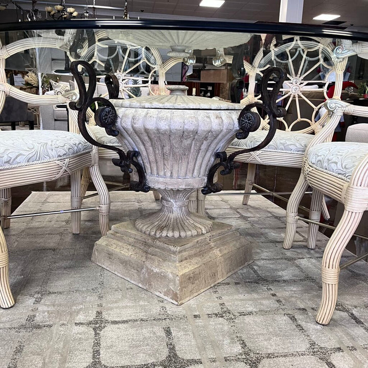 Orig Price $10500 - Round Glass Dining Table w/ 6 Chairs