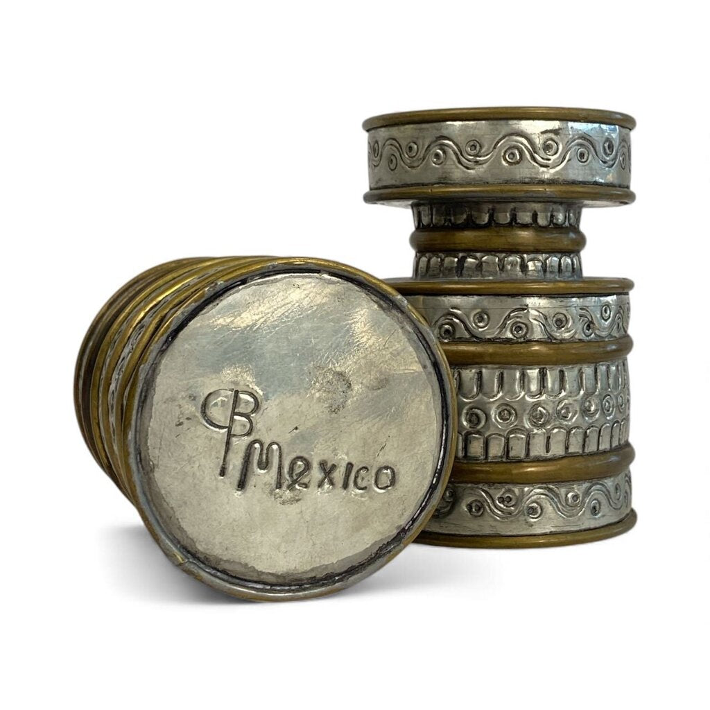 Brutalist Pressed Tin & Brass Candlestick Holders