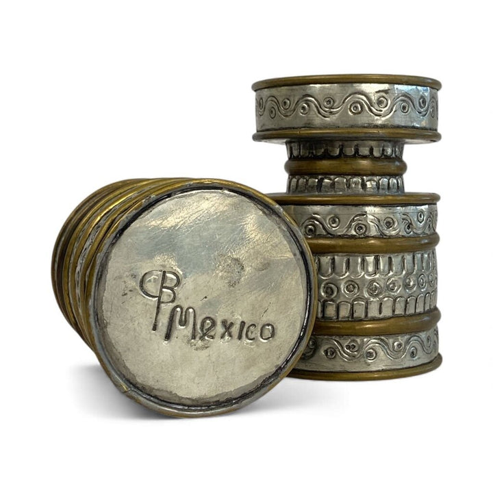 Brutalist Pressed Tin & Brass Candlestick Holders