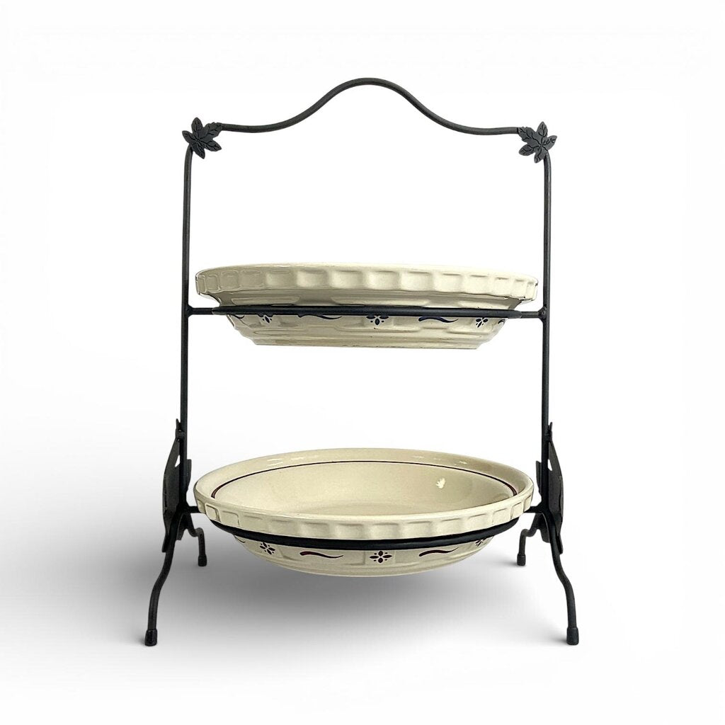 Pair of Ceramic Pie Pans w/ Stand - Woven Traditions