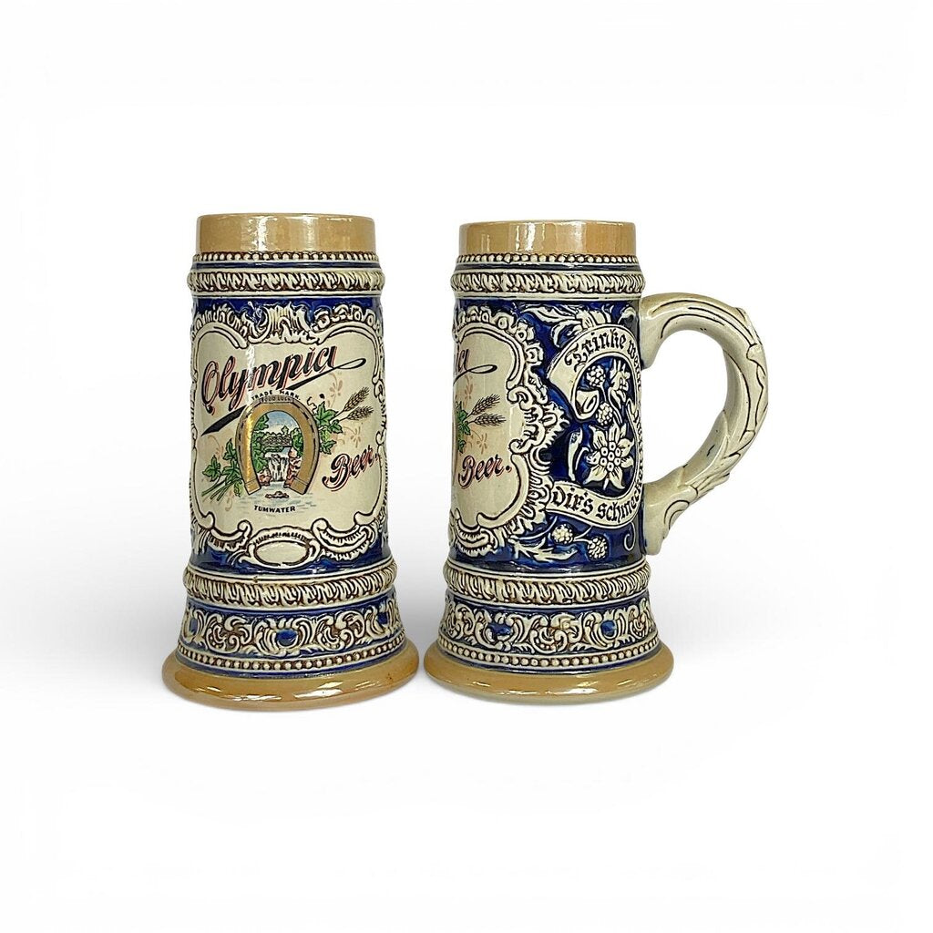 Pair of Ceramic Beer Steins - Olympica Tumwater - Acosta's Home