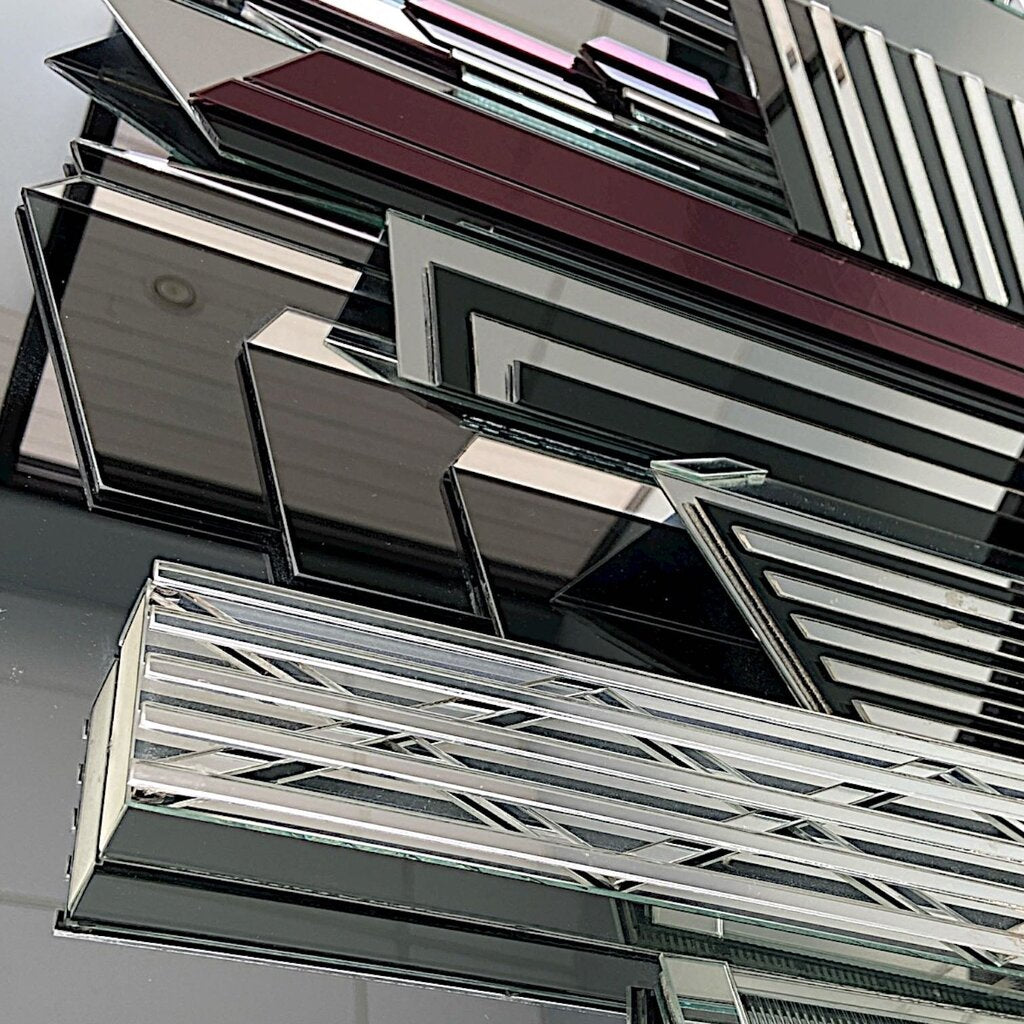 Orig. Price $1,100 - Stained Glass & Mirrored City Skyline 3D Wall Art