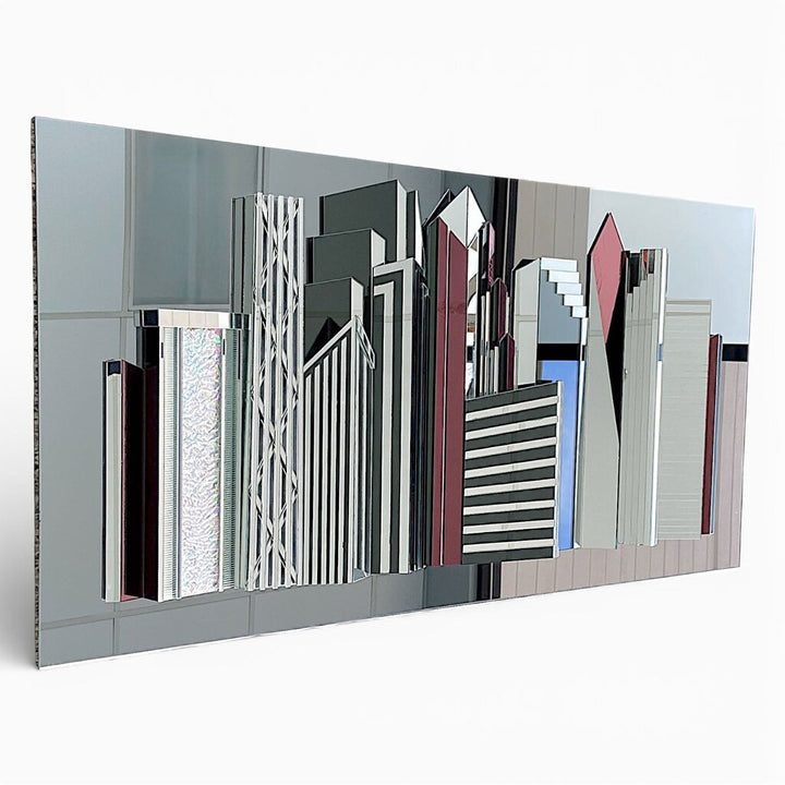 Orig. Price $1,100 - Stained Glass & Mirrored City Skyline 3D Wall Art