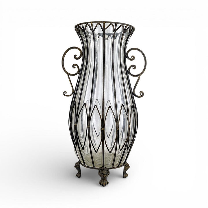 Iron Framed Glass Floor Vase