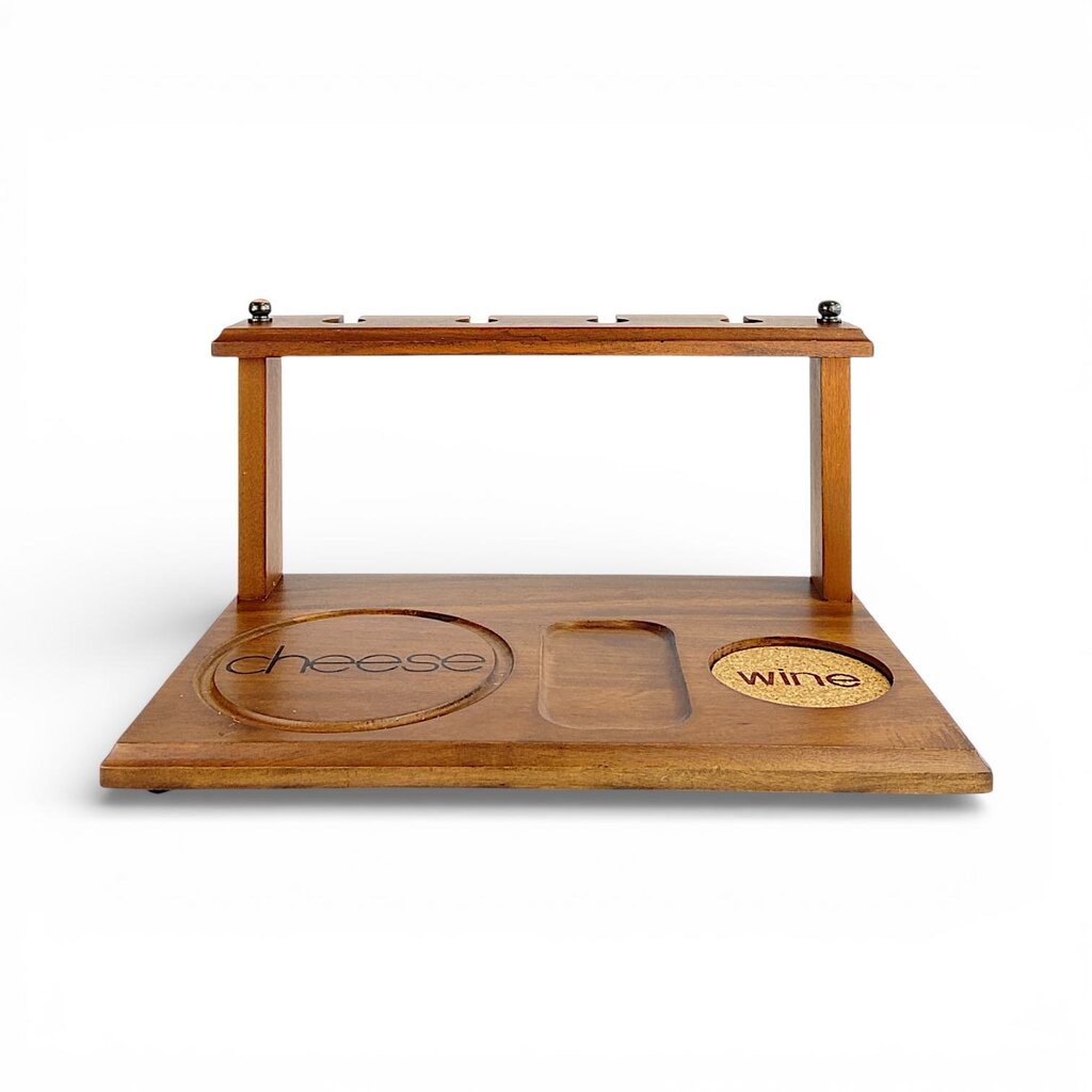 MCM Wooden Wine & Cheese Caddy w/ Wine Glasses Rack - Acosta's Home