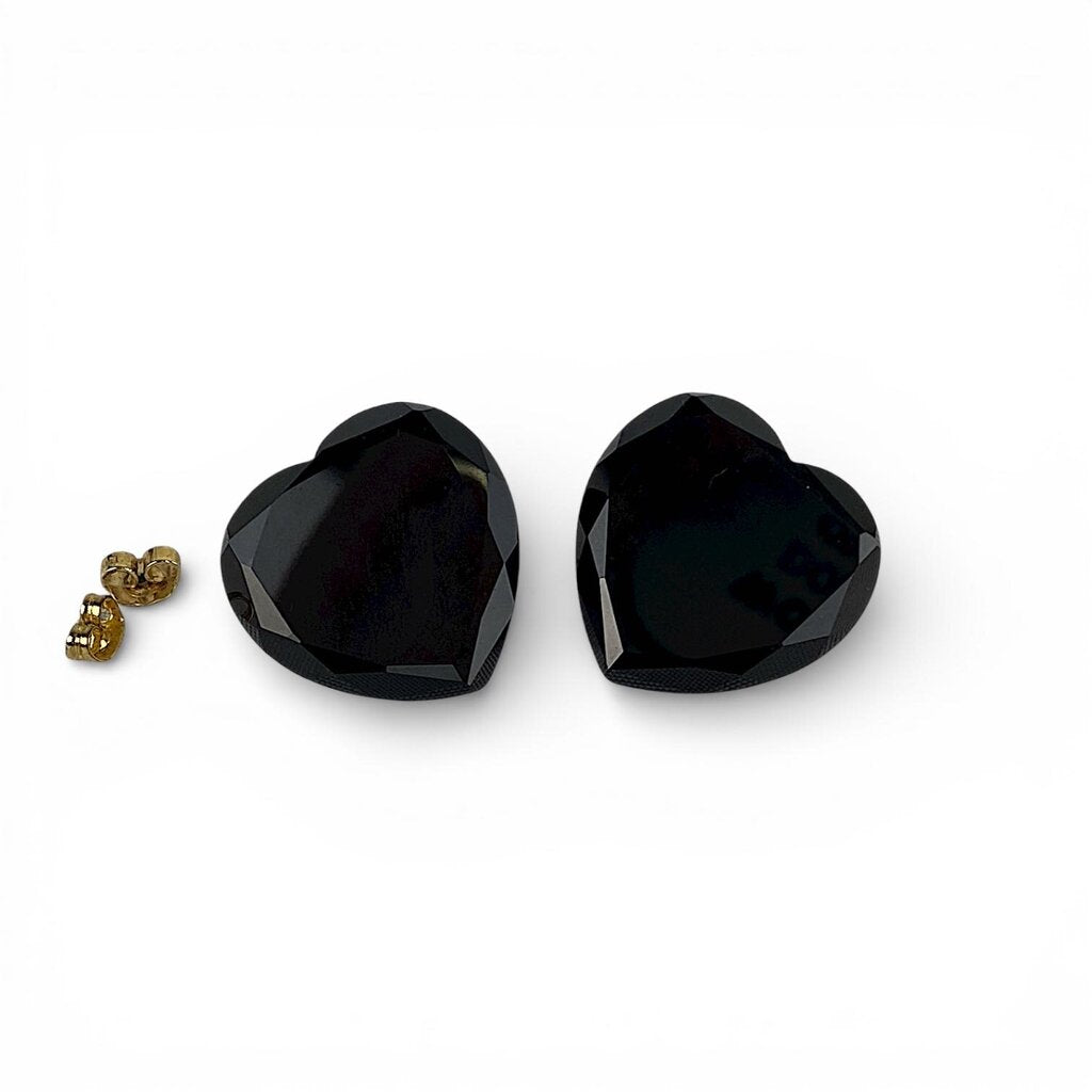 14K Gold Onyx Heart Earrings - Acosta's Home