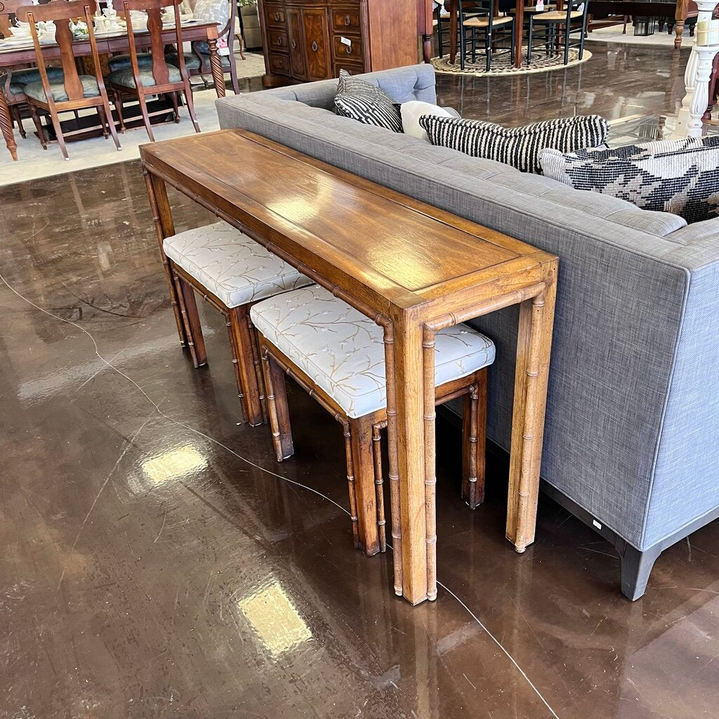 Bamboo Style Console w/ 2 Stools - Acosta's Home