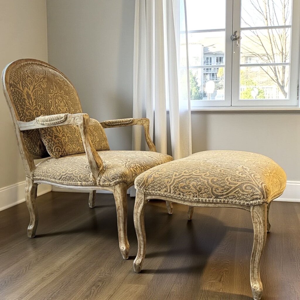 Bergere Chair with Ottoman - Acosta's Home