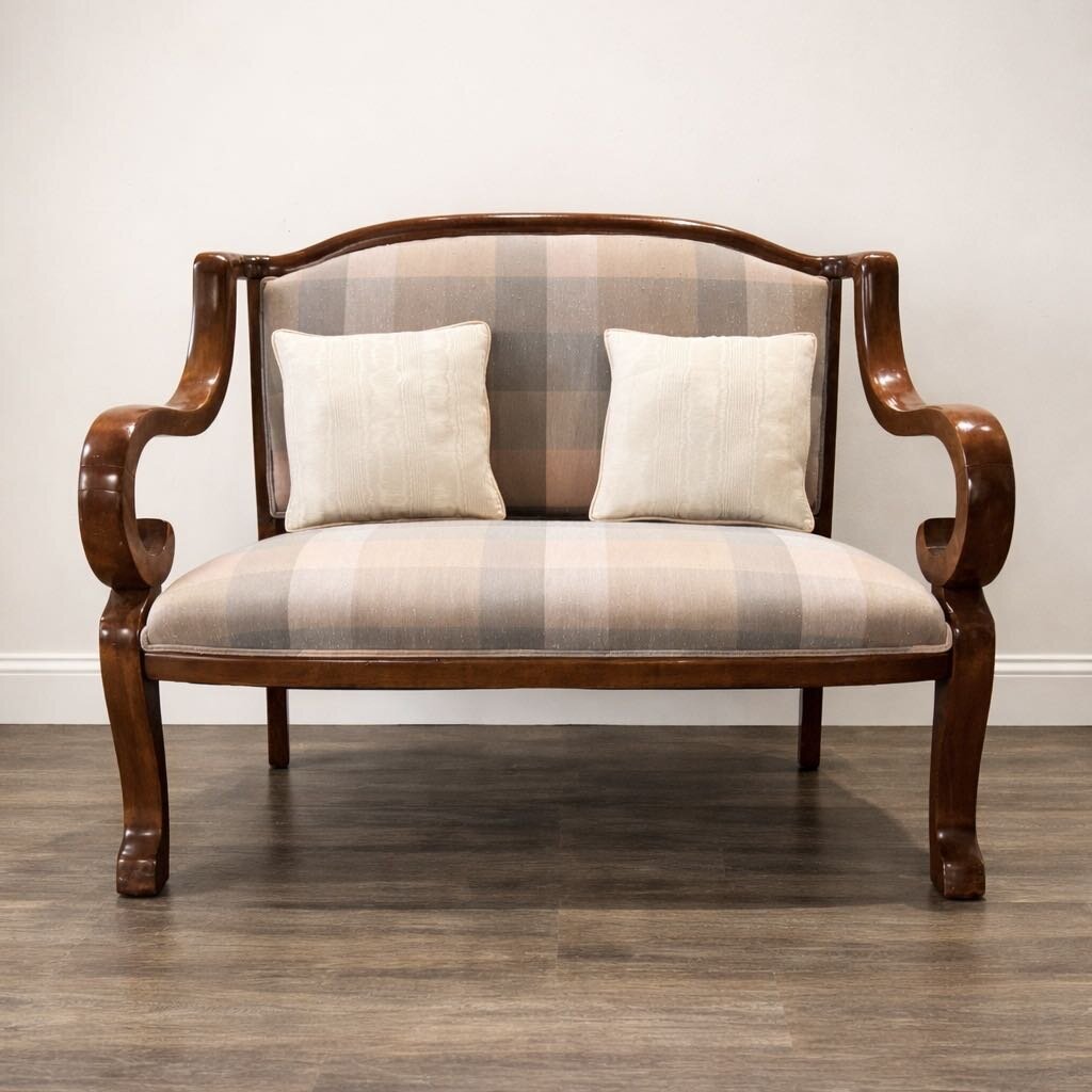 Custom Upholstered Settee with 2 Pillows - Acosta's Home