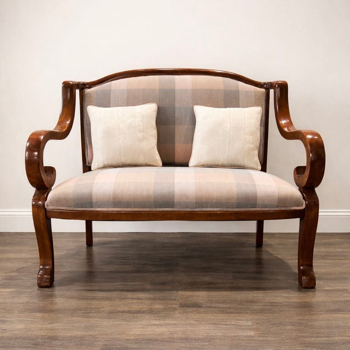 Custom Upholstered Settee with 2 Pillows - Acosta's Home