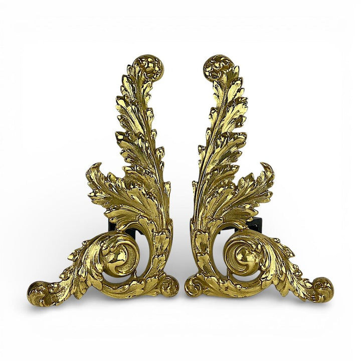 Pair of French Rococo-style Brass Fire Dogs