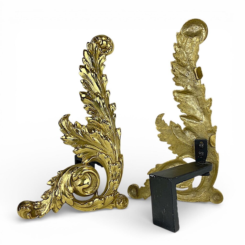 Pair of French Rococo-style Brass Fire Dogs