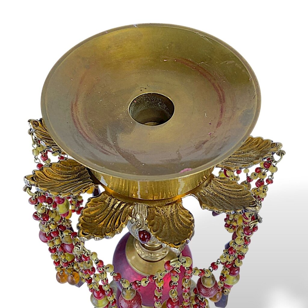 Pair of Brass Red Prism Candleholders - Acosta's Home