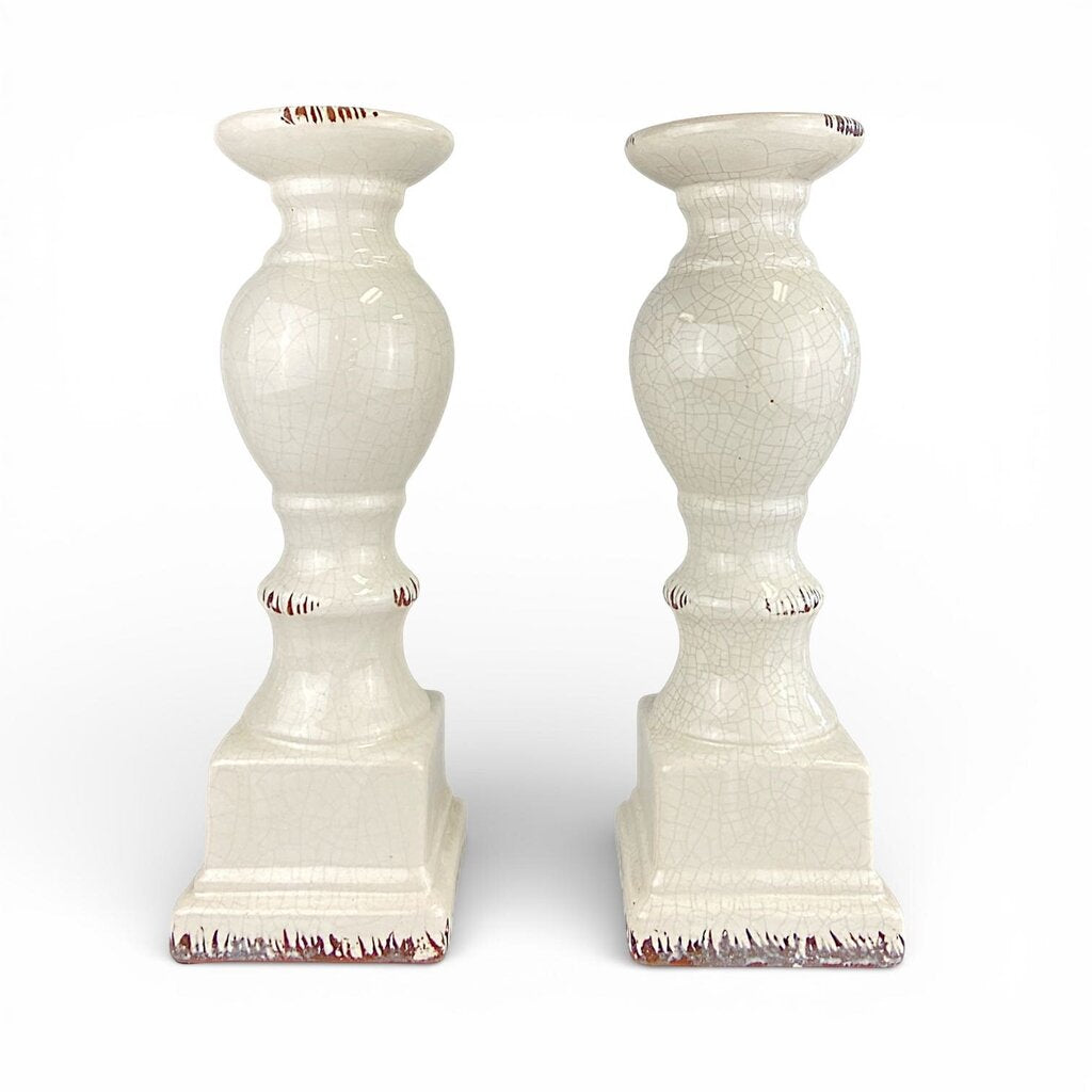 Pair of Ceramic Candle Holder Pillars - Acosta's Home