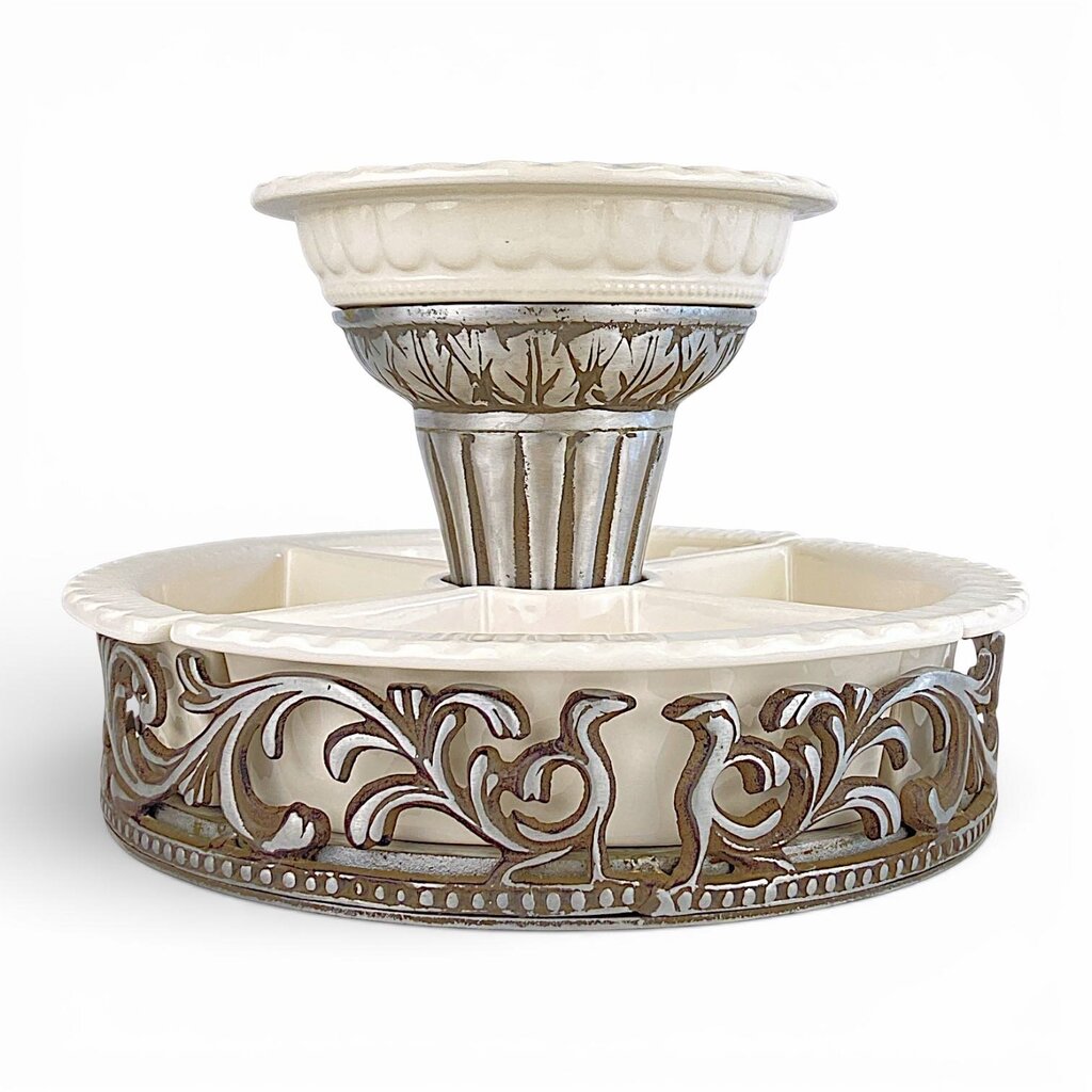 Tiered Metal Serving Tray w/ Ceramic Serving Dishes - Acosta's Home