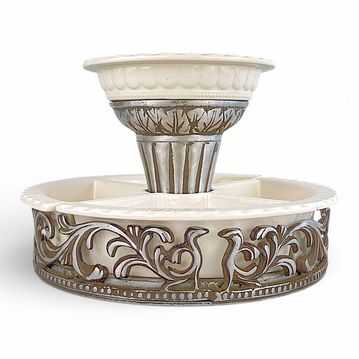 Tiered Metal Serving Tray w/ Ceramic Serving Dishes - Acosta's Home