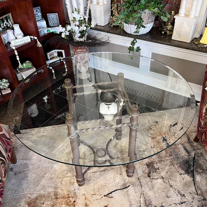Orig Price $750 - Glass Top Wrought Iron Dining Table - Acosta's Home