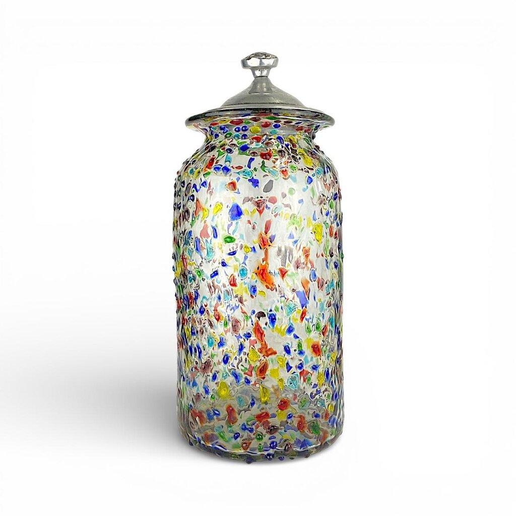 Confetti Style Mexican Blown Glass Canister w/ Pewter Lid - Acosta's Home