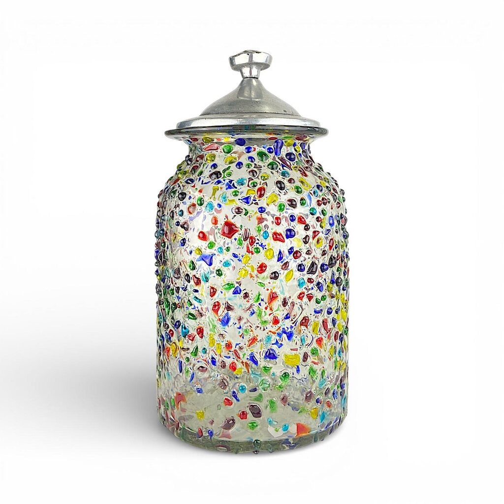 Confetti Style Mexican Blown Glass Canister w/ Pewter Lid - Acosta's Home