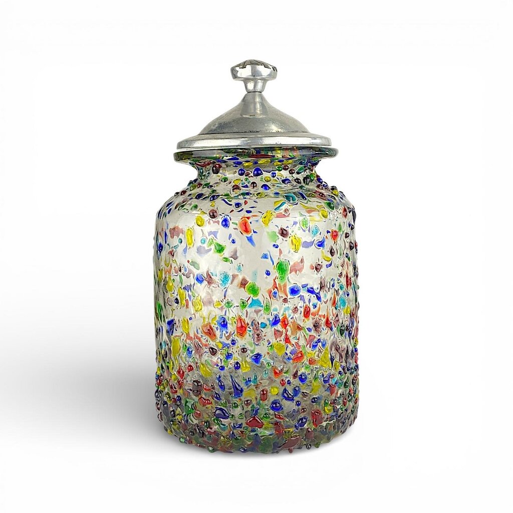 Confetti Style Mexican Blown Glass Canister w/ Pewter Lid - Acosta's Home