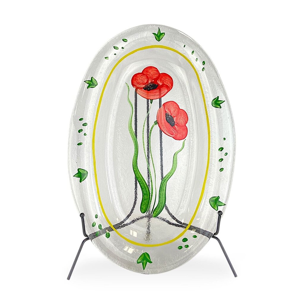 Painted Poppies Glass Oval Platter - Acosta's Home