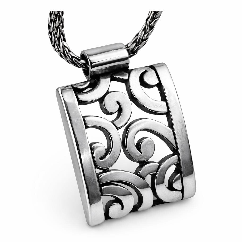 Silver Deco Lace Square Pendant Necklace - Acosta's Home