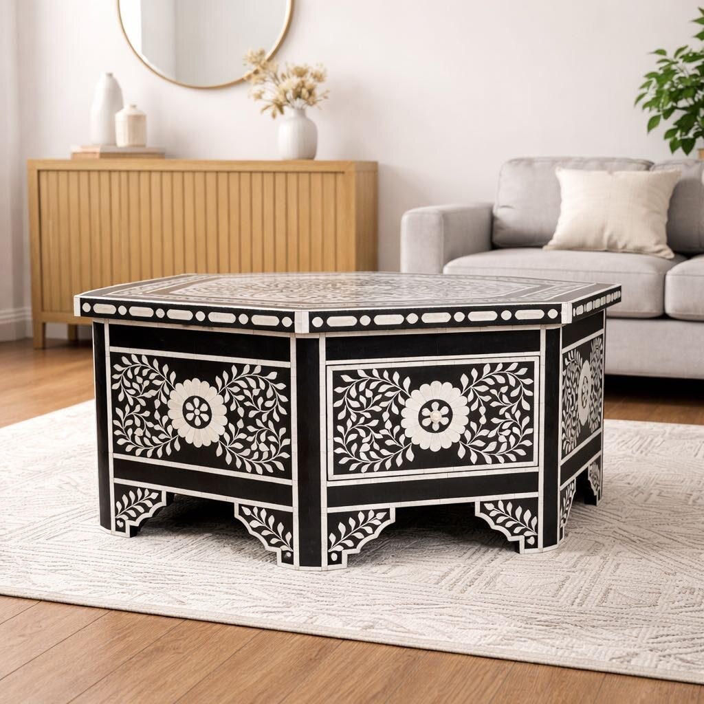 Orig. Price $2799 - Blackwell Octagonal Bone Inlay 1 Drawer Cocktail Table - Acosta's Home