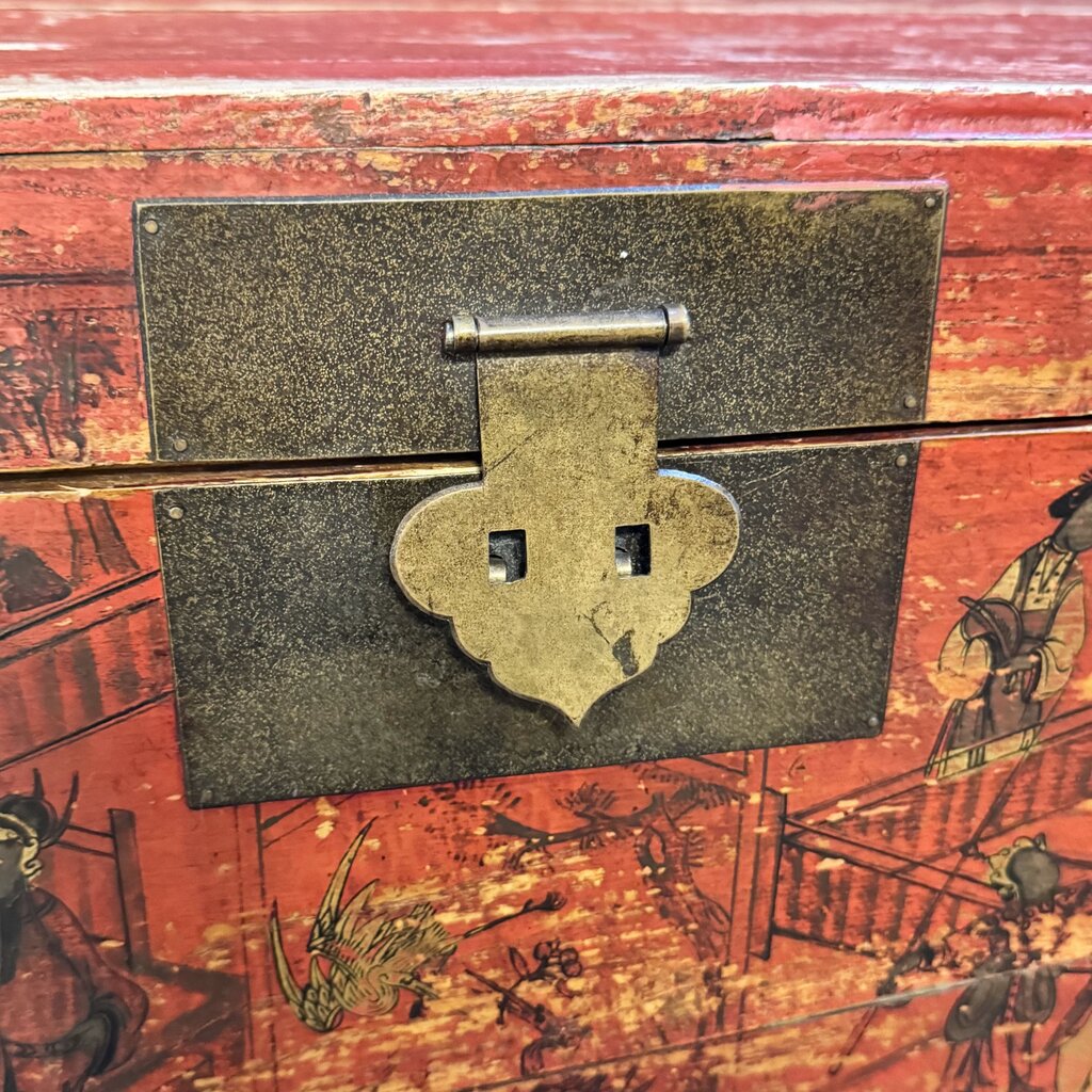 Antique Asian Inspired Painted Trunk - Acosta's Home