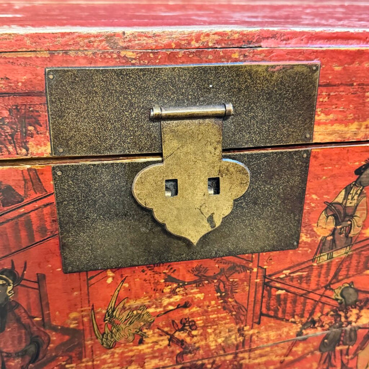 Antique Asian Inspired Painted Trunk - Acosta's Home