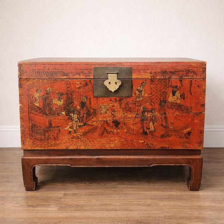 Antique Asian Inspired Painted Trunk - Acosta's Home