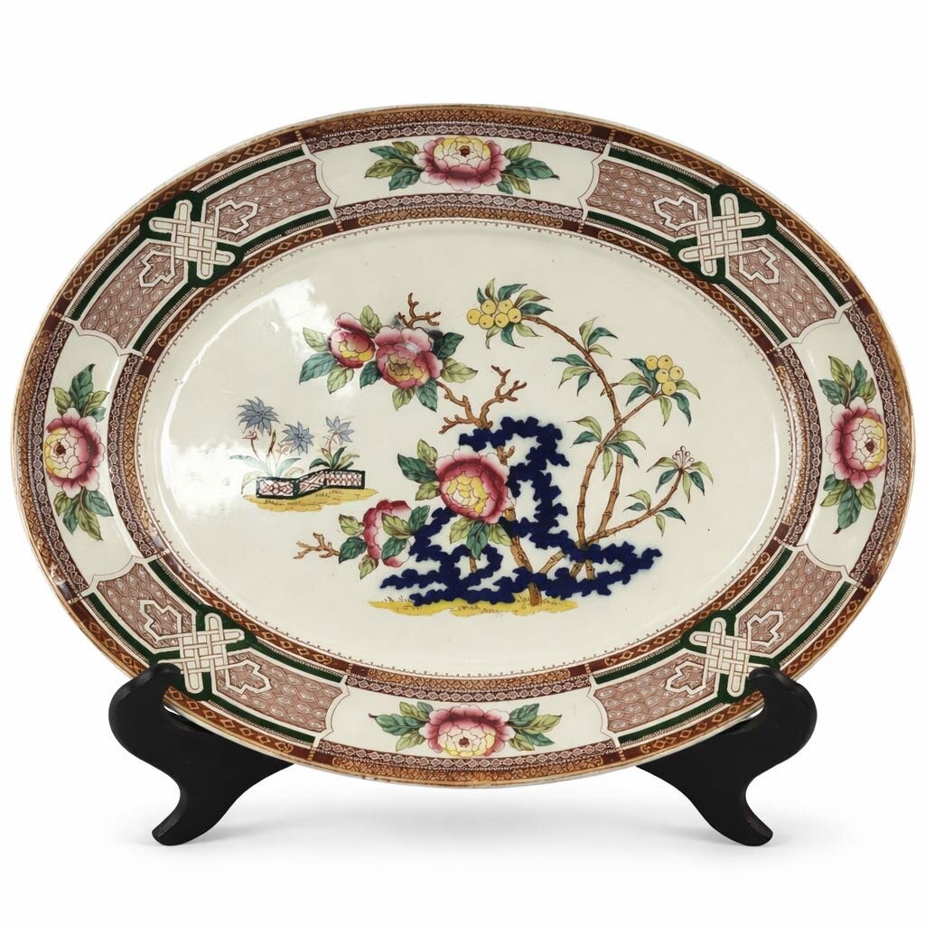 "Indian Tree" Oval Plate in Stand - Acosta's Home