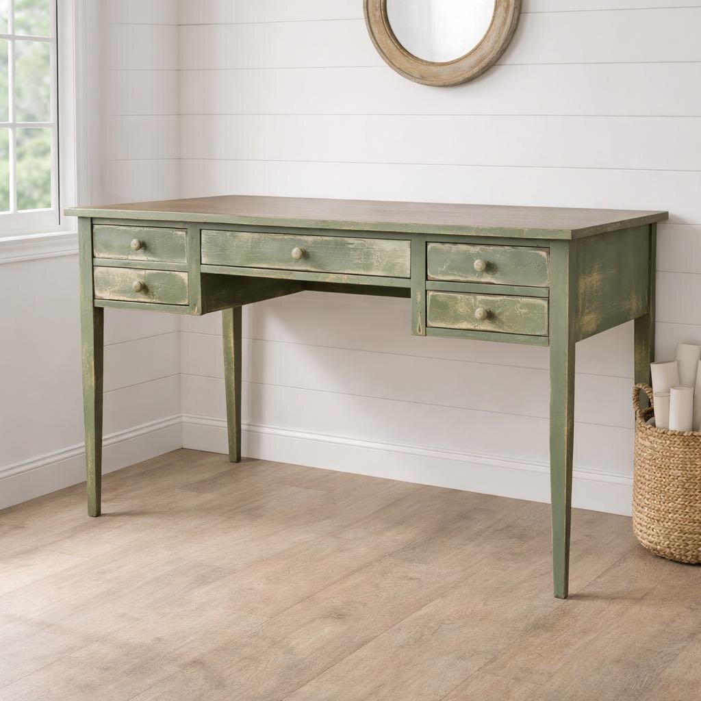 Intentionally Distressed 5 Drawer Writing Desk - Acosta's Home