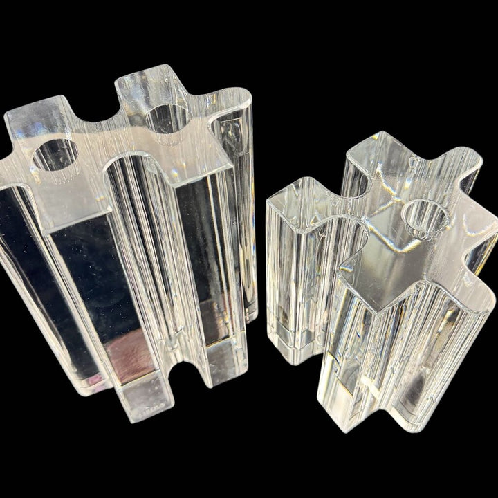 Pair of Art Glass Puzzle Piece Candle Holders - Acosta's Home