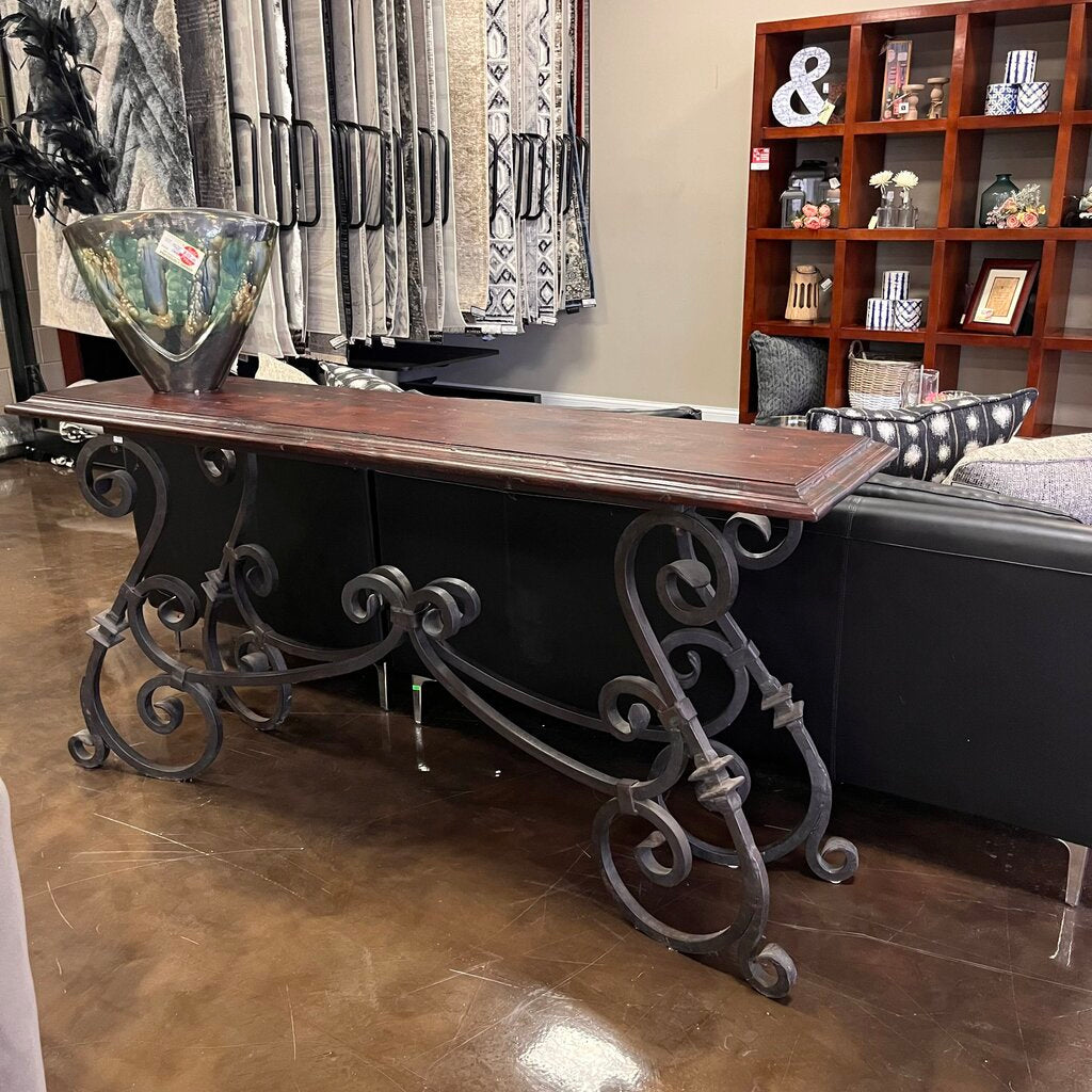 Orig Price $1200 - Wood & Wrought Iron Sofa Table - Acosta's Home