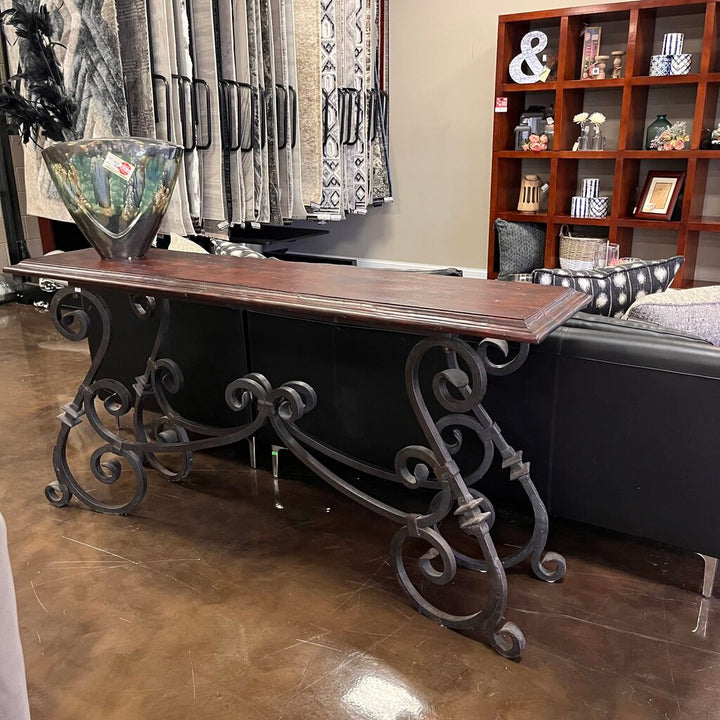 Orig Price $1200 - Wood & Wrought Iron Sofa Table - Acosta's Home
