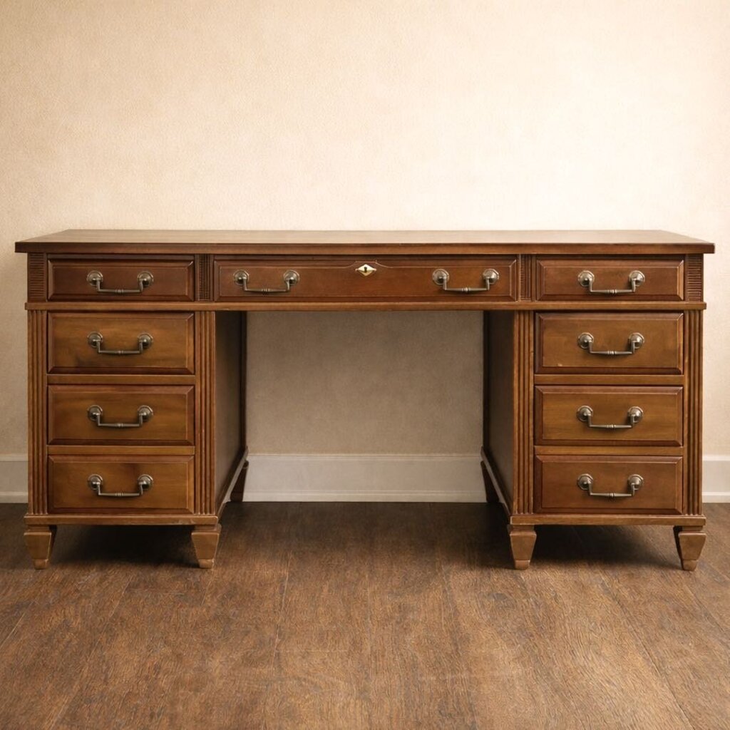 Vintage Wood Double Pedestal Desk - Acosta's Home