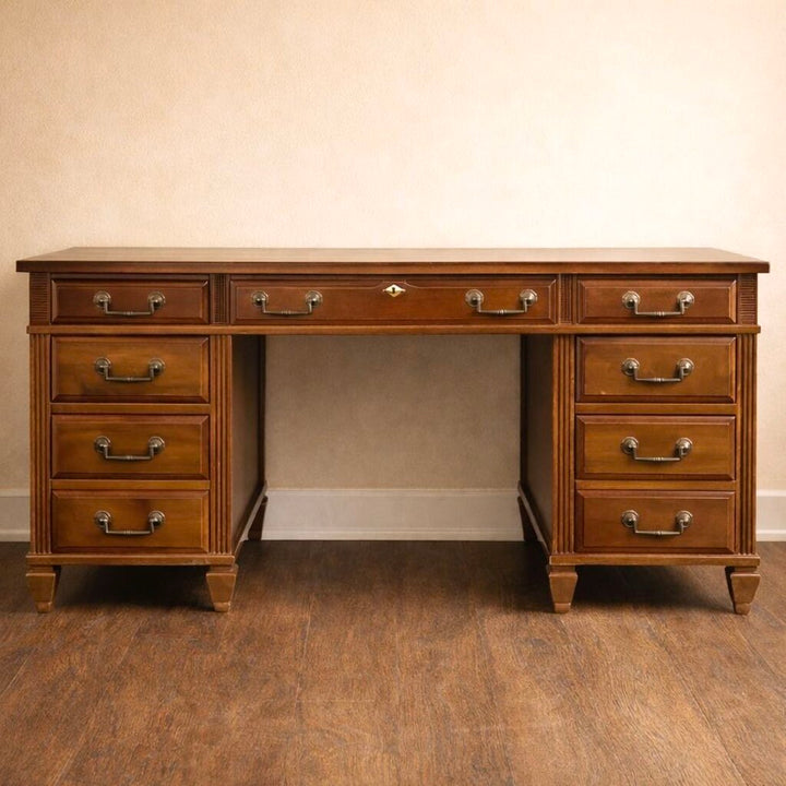 Vintage Wood Double Pedestal Desk - Acosta's Home