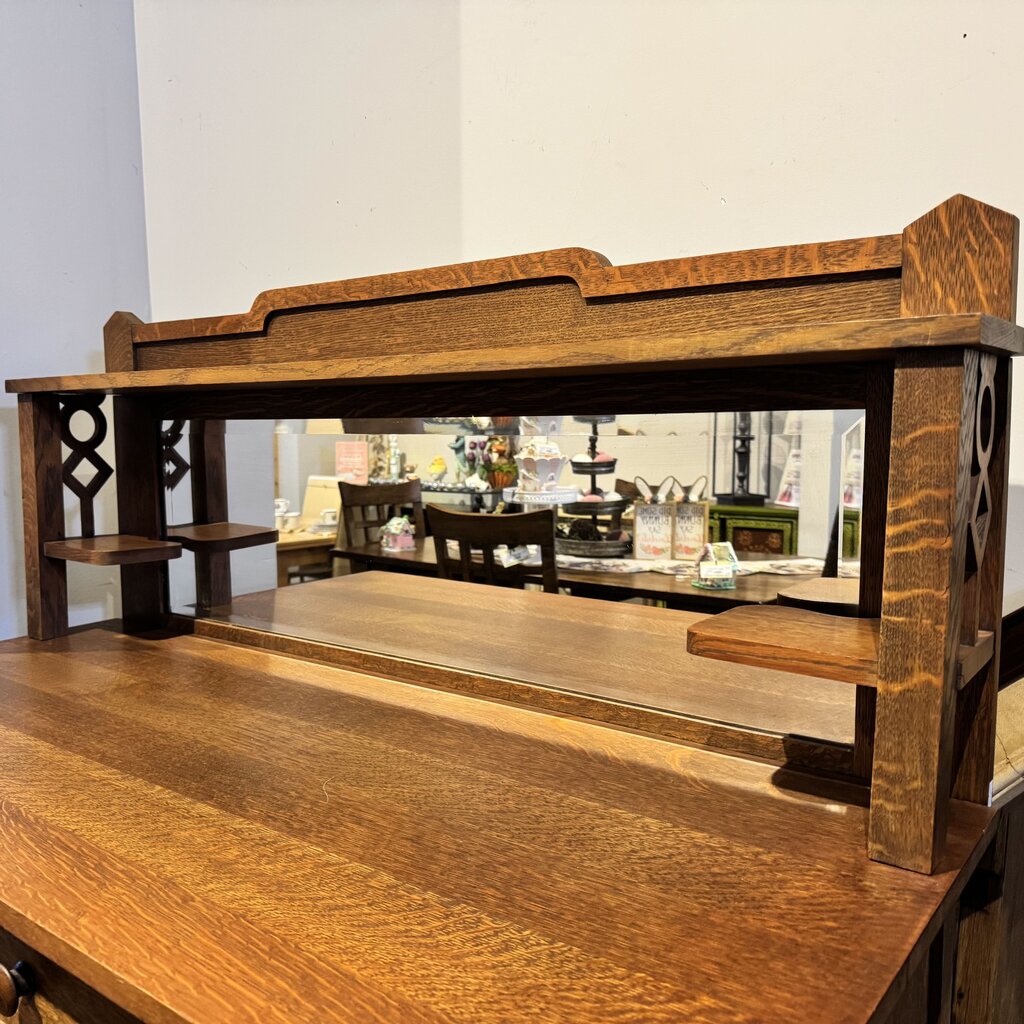Antique Mission Style Sideboard with Mirrored Hutch - Acosta's Home