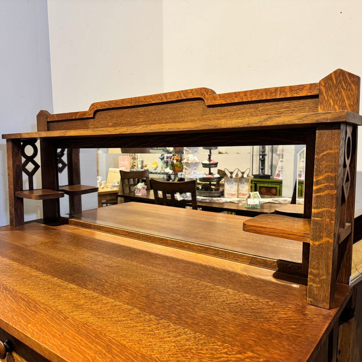 Antique Mission Style Sideboard with Mirrored Hutch - Acosta's Home