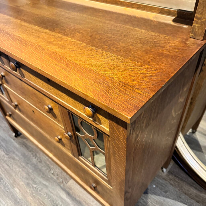 Antique Mission Style Sideboard with Mirrored Hutch - Acosta's Home