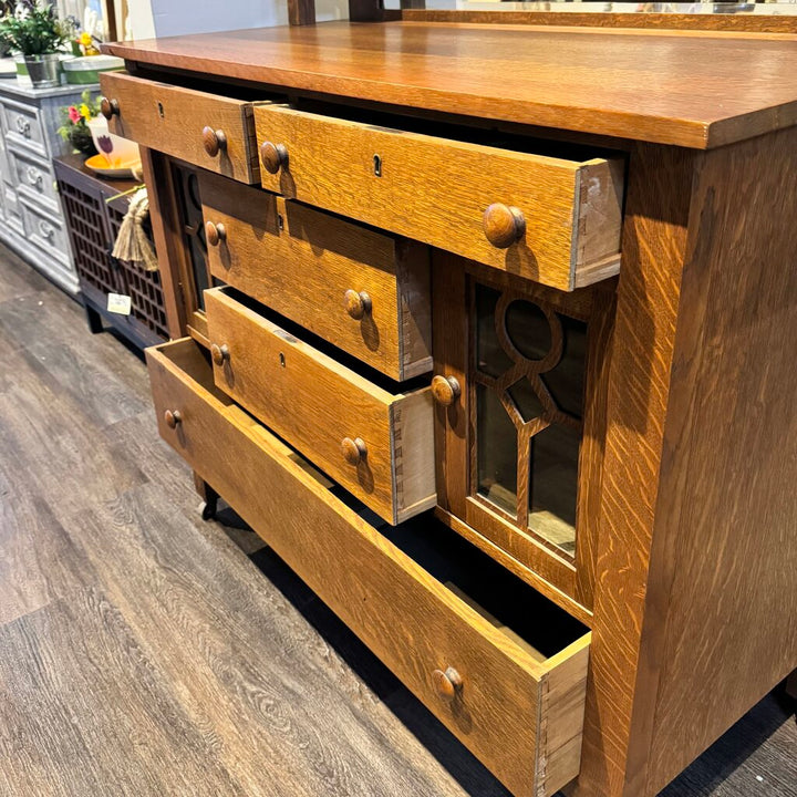 Antique Mission Style Sideboard with Mirrored Hutch - Acosta's Home
